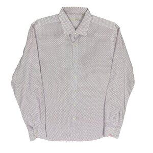 XACUS Dress Shirt Polka Dot Made in Italy Cotton White Long Sleeve 16.5 Large